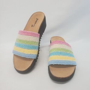 Jasmin East Sport Slip-On Pastel Striped Knit Comfort Sandals Size 8.5 Women’s